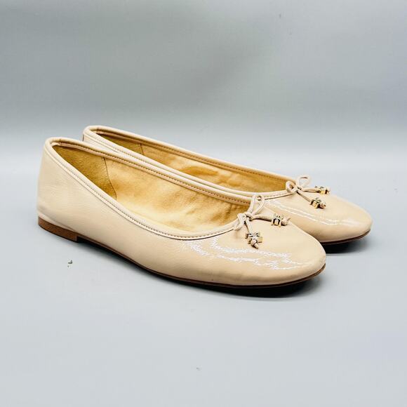 Sam Edelman Shoes Womens 8 Beige Leather Felicia Ballet Flats Bow Charm Slip On - Picture 2 of 12